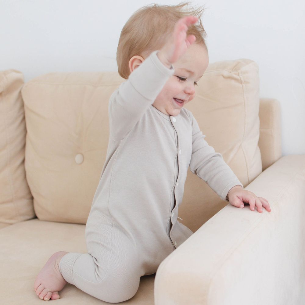 Baby Romper - Long Sleeves in Oat Beige - Sunday Hug