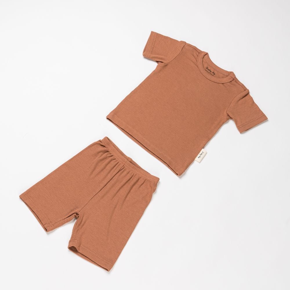 Children Top and Shorts Pajama Set in Earth Brown - Sunday Hug