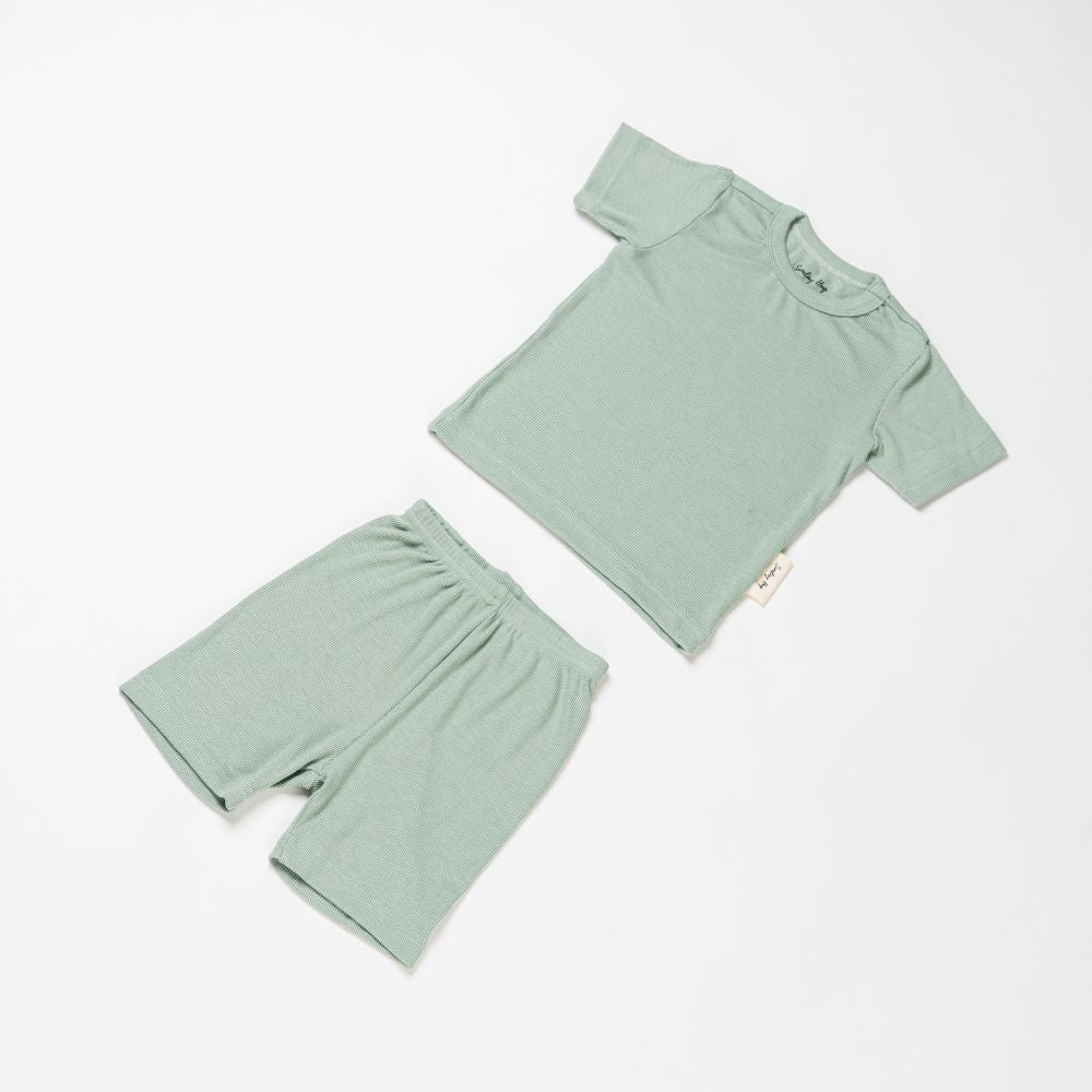 Children Top and Shorts Pajama Set in Jade Green - Sunday Hug