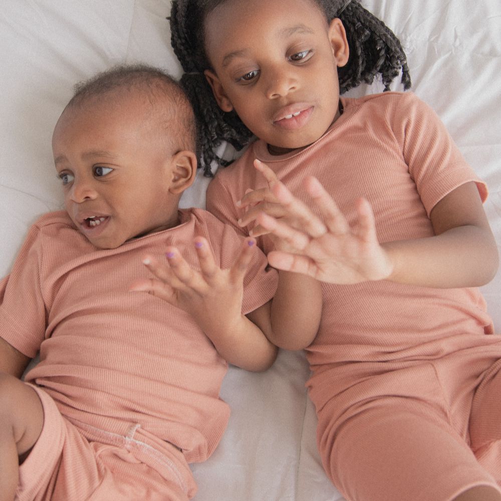 Children Top and Shorts Pajama Set in Oat - Beige - Sunday Hug