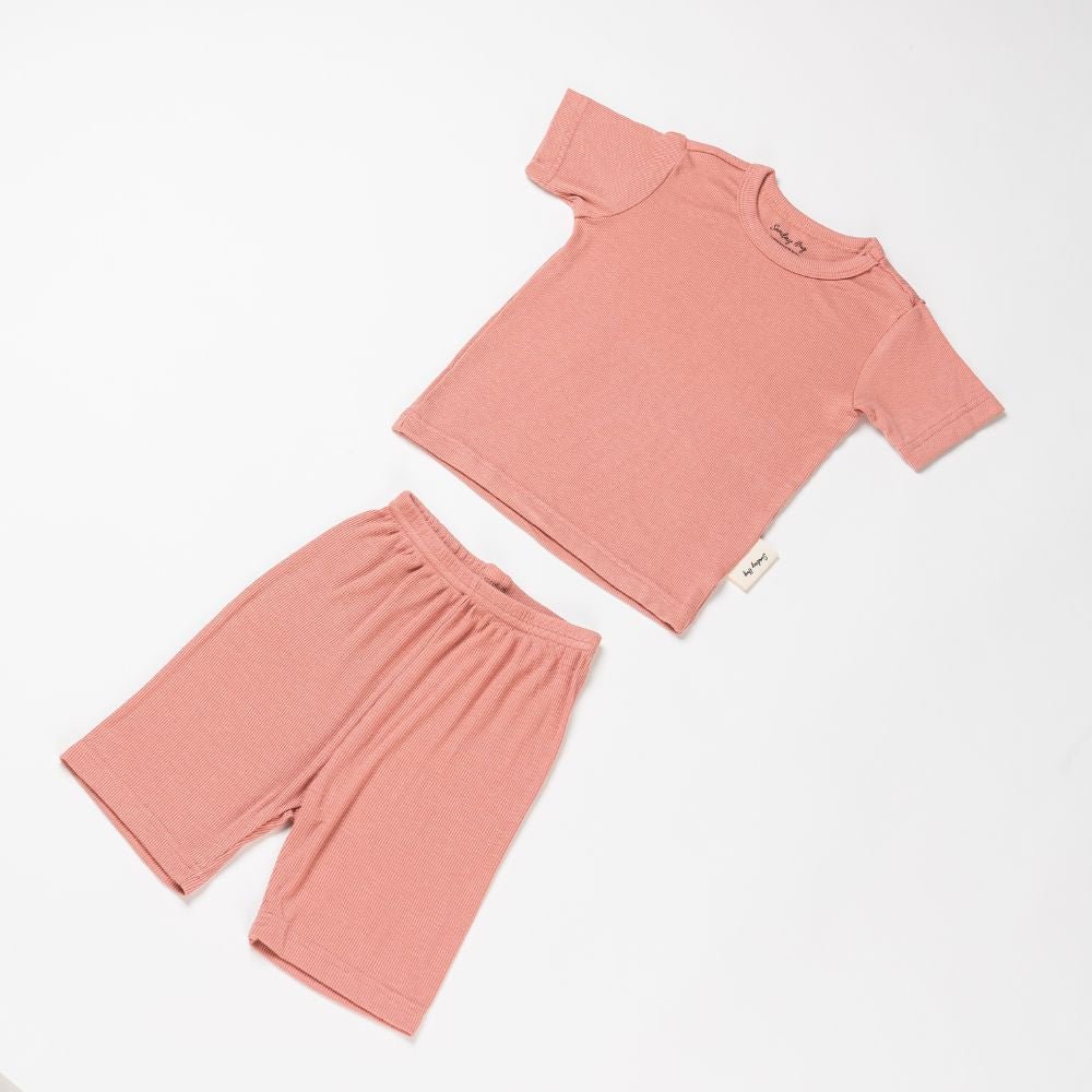 Children Top and Shorts Pajama Set in Oat - Beige - Sunday Hug