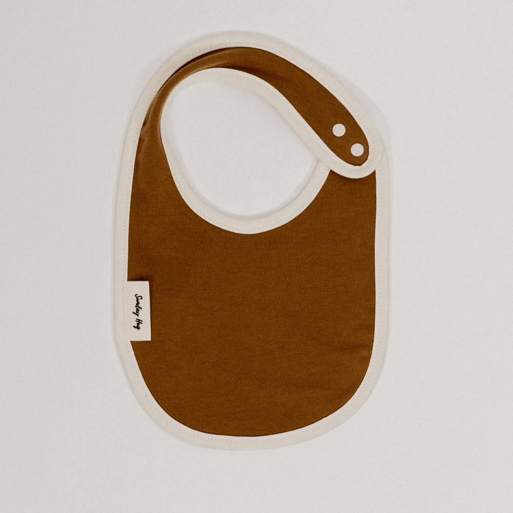 Baby Bib - Small / Large - Sunday Hug - Double Bamboo - Earth Brown - Baby Essentials - For Drools and Food Spills