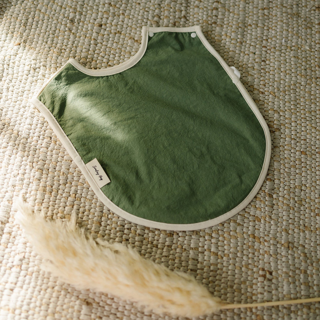 Baby Bib - Small / Large - Sunday Hug - Cotton - Olive Green - Baby Essentials - For Drools and Food Spills