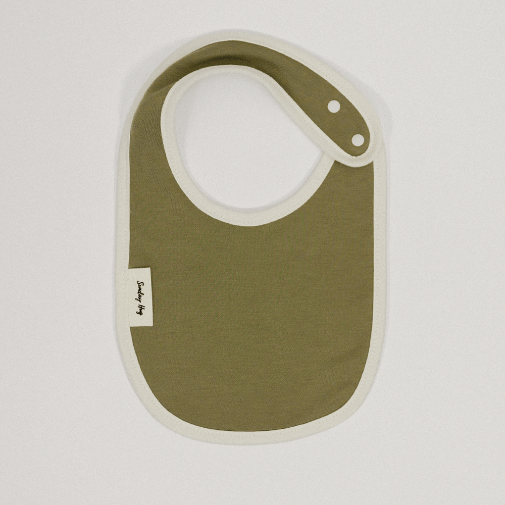 Baby Bib - Small / Large - Sunday Hug - Double Bamboo - Olive Green - Baby Essentials - For Drools and Food Spills