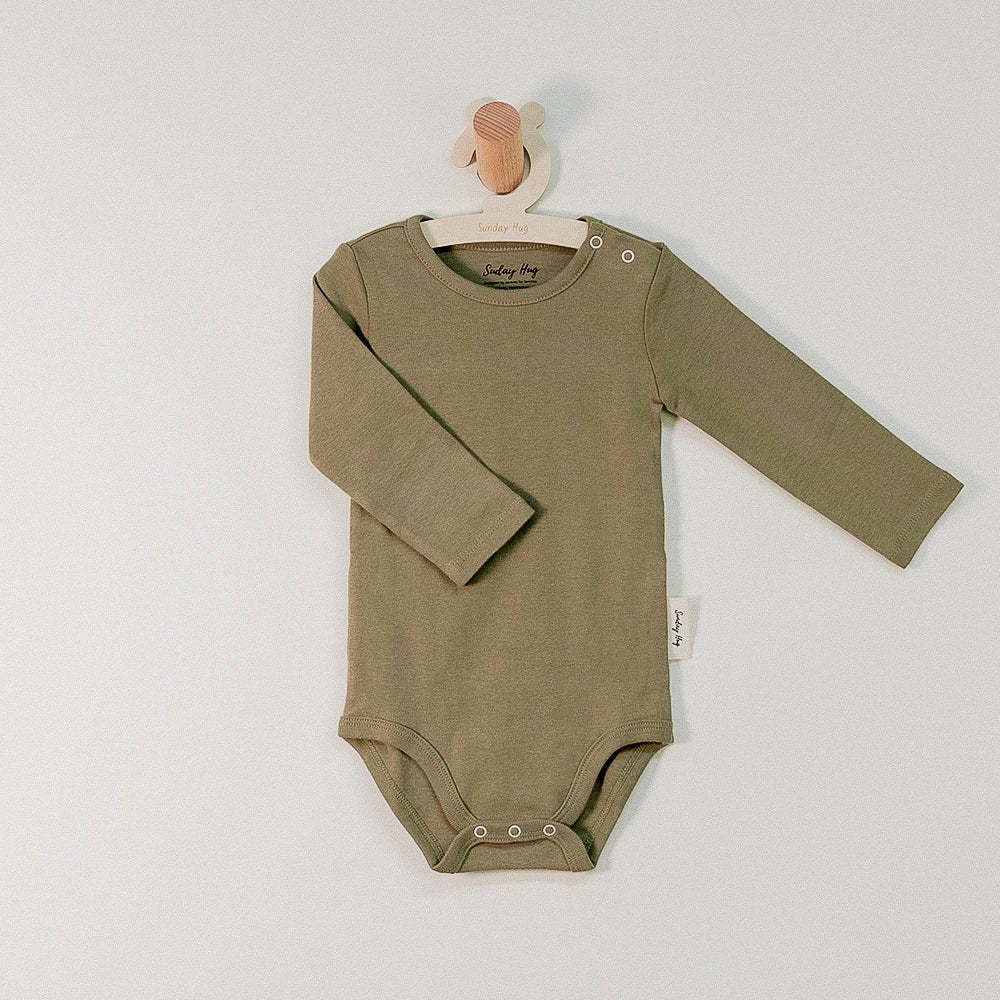Baby Bodysuit - Long Sleeves (Cotton) - Sunday Hug - Sunday Hug - Olive Green - S (3M)