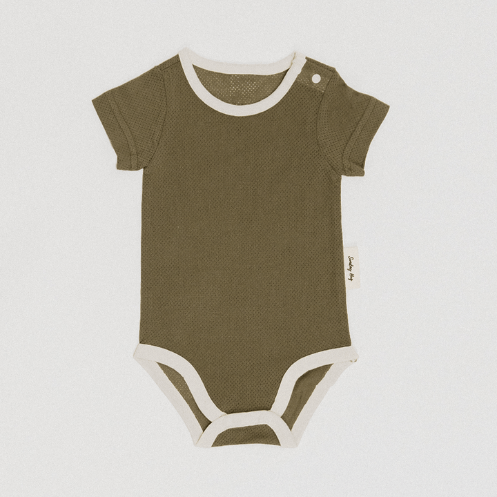 Baby Bodysuit - Short Sleeves (Mesh) - Sunday Hug - Sunday Hug - Olive Green - Mesh - S (3M) - Baby Essentials - Breathable